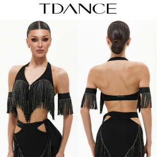 动感表演班服GL 短款 186 挂脖V领流苏上衣 TDANCE拉丁舞练习服
