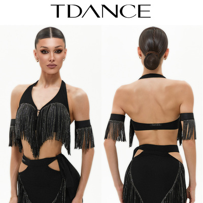 TDANCE挂脖V领流苏上衣