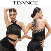 181 成人练习服上课女带胸垫GL TDANCE拉丁初学者 绑带流苏上衣