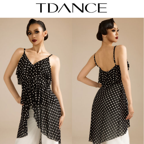 TDANCE波点荷叶边吊带上衣