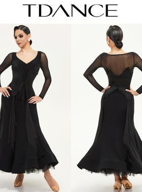 TDANCE摩登舞裙连衣裙【古董浮雕】国标舞华尔兹舞服黑色高级SM19