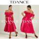 TDANCE晚会 绯霞绽梦 生日小礼服缎面连衣裙定制甜美一字肩EG05