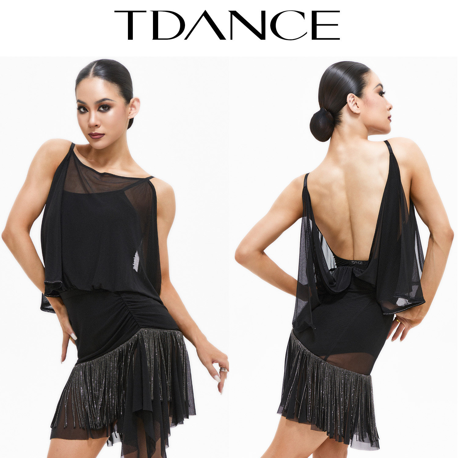 TDANCE拉丁舞练习服【露背网纱连体上衣】成人上课集训表演GL-192