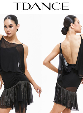 TDANCE拉丁舞练习服【露背网纱连体上衣】成人上课集训表演GL-192