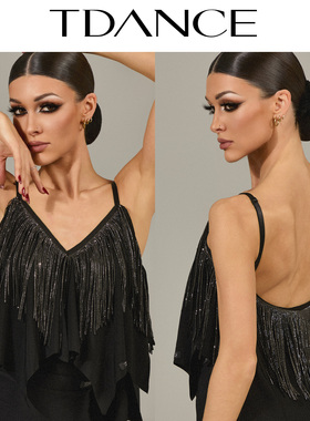 TDANCE拉丁练习服【飘片流苏连体上衣】上课集训动感带胸垫GL-177