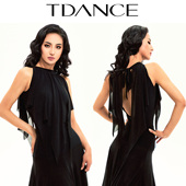 初学者专业JM TDANCE摩登练习服 挂脖系带拼接飘片连体上衣 118