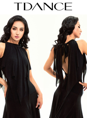 TDANCE摩登练习服【挂脖系带拼接飘片连体上衣】初学者专业JM-118