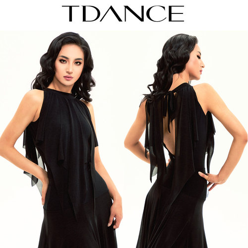 TDANCE挂脖系带拼接飘片连体上衣
