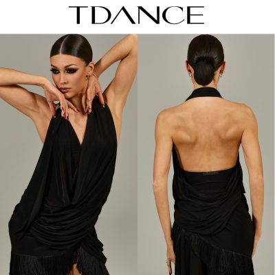 TDANCE挂脖深V荡领上衣