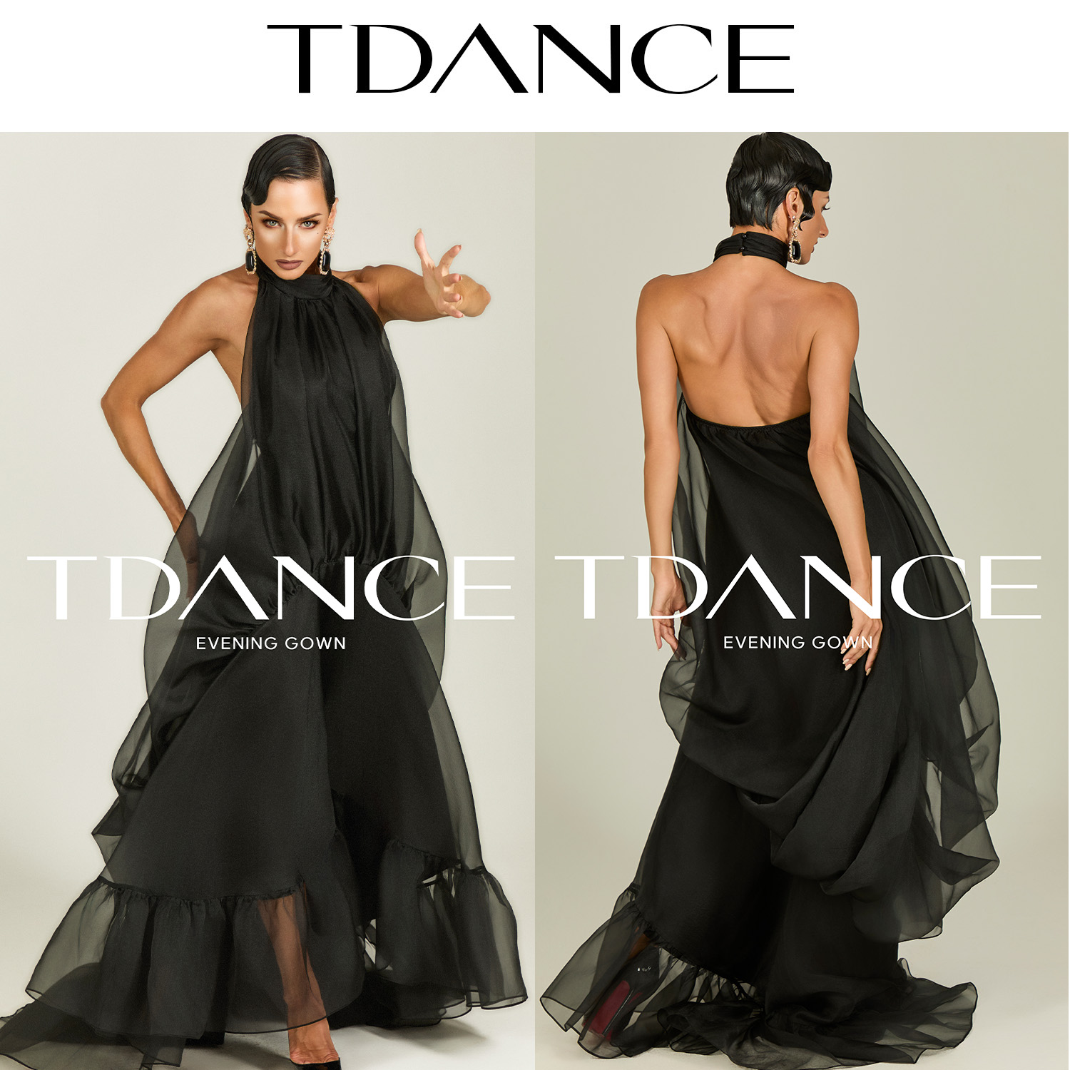 TDANCE量身定制晚礼服【墨色幻纱】蓬蓬高级感挂脖长裙约会女EG17