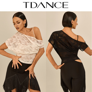 TDANCE拉丁练习服【蕾丝斜肩短袖】上衣成人教师上课日常女GL-294