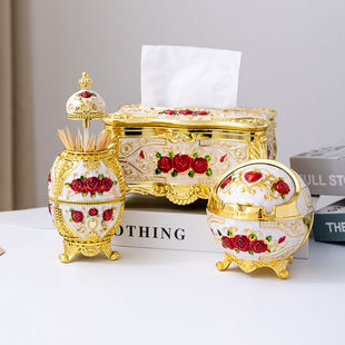 新品欧式纸巾盒牙签筒烟灰缸三件套礼盒装商务礼品时尚潮流套装