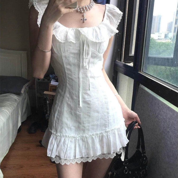 白色1/4吋套筒扳手袖洋装初夏独特漂亮小裙子韩系初恋小白裙五一