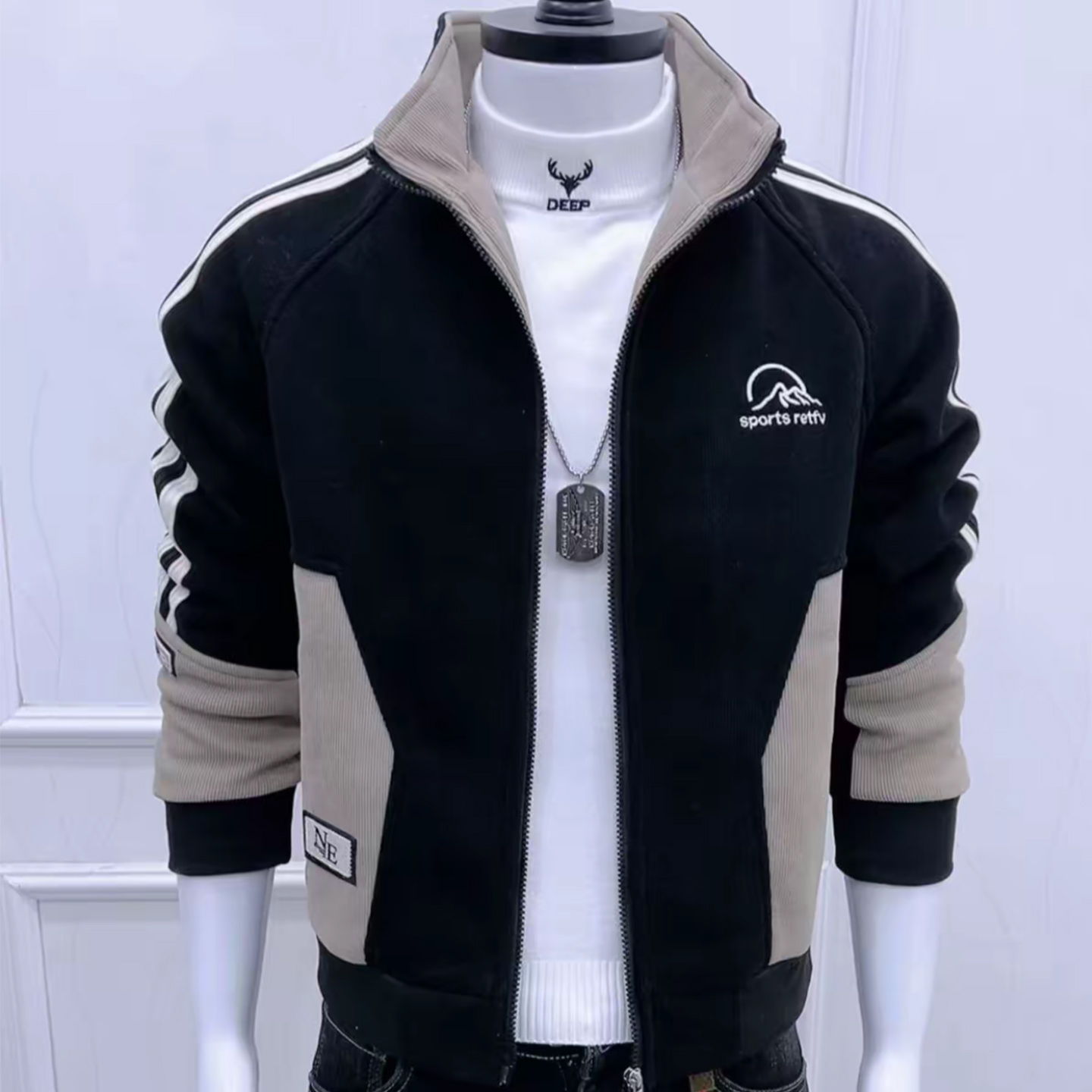 冬季外套男立领韩版拼色潮流夹克