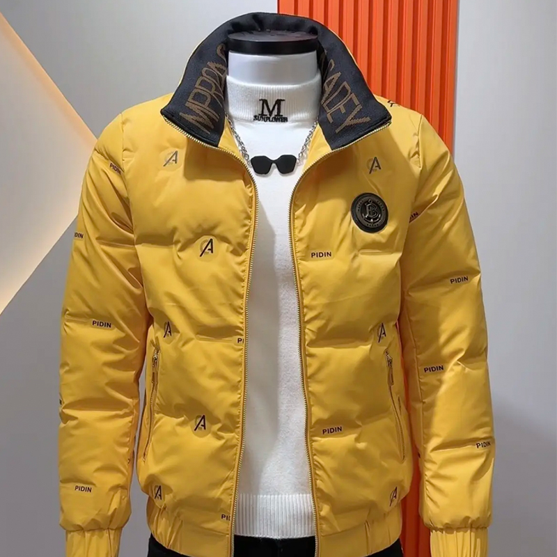 字母撞色韩版短款男士羽绒服