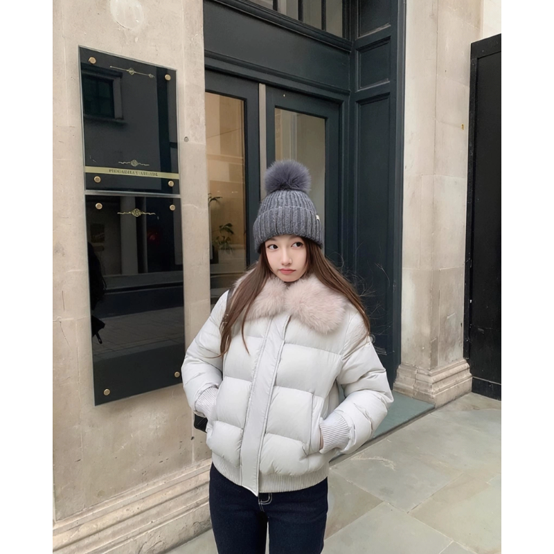 浅色系毛领棉服短款加厚保暖2025冬季新款韩版宽松显瘦小个子外套