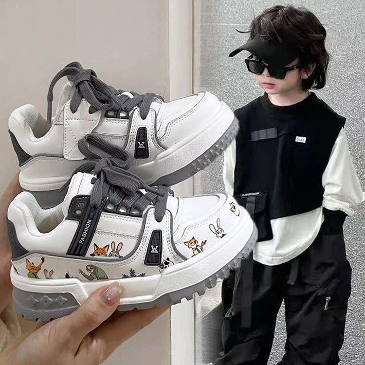 2026春季中大童厚底卡通小白鞋