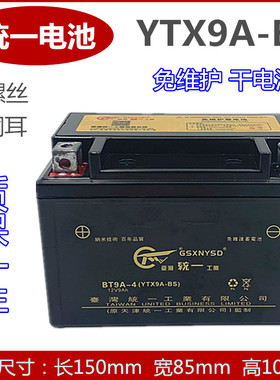 统一摩托车干电瓶免维护YTX9-B 12V8A SGW250黄龙600大踏板蓄电池