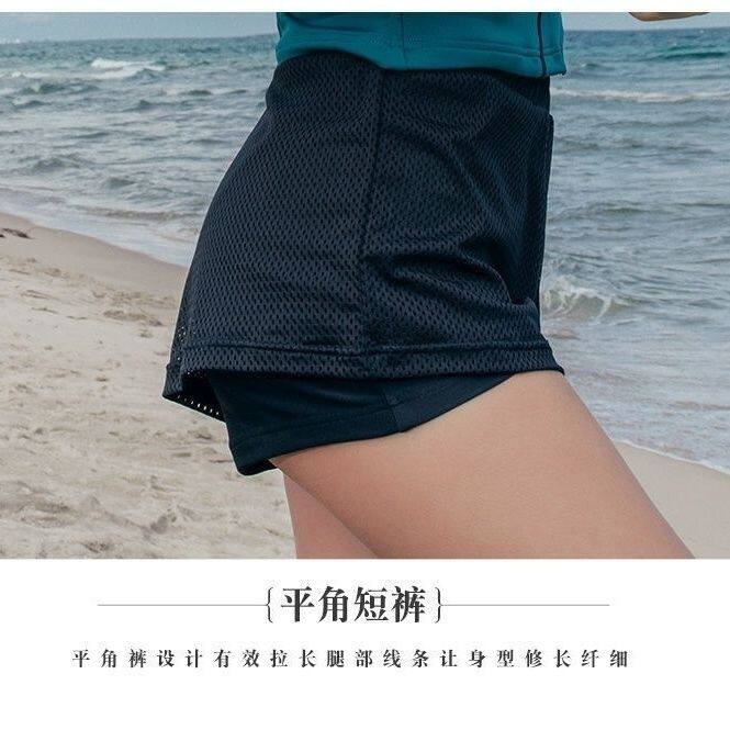 三奇女士运动速干短裤双层平角裤防走光跑步健身速干瑜伽运动泳衣