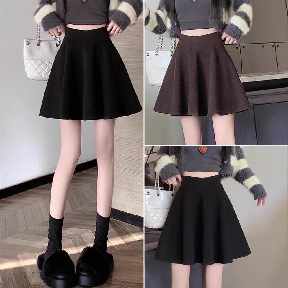 2025年黑色伞裙毛呢半身裙高腰A字裙短裙女秋冬显瘦裙子半裙潮