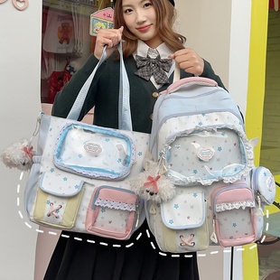 高颜值撞色多巴胺少女书包初中高中女生大容量痛包小学生双肩背包