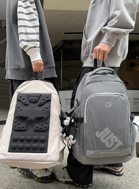 休闲简约风双肩包男青少年大容量旅行电脑背包ins初中高中生书包