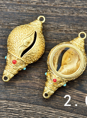 藏式法螺唐卡吊坠挂件车挂挂件黄铜高端嘎乌盒海螺风格挂坠新款潮