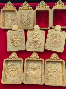 金色双面嘎乌盒4*5cm金翅大鹏鸟单面唐卡空托噶乌盒子吊坠外壳潮