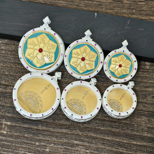 新款高档圆形多尺寸唐卡镶嵌吊坠六字真言单面唐卡盒嘎乌盒藏式壳