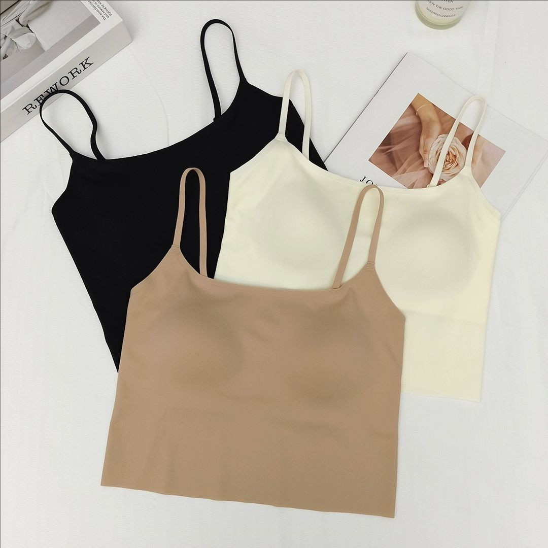 无痕背心一体式自带胸垫内衣女内搭隐形粉底液美背防走光文胸吊带