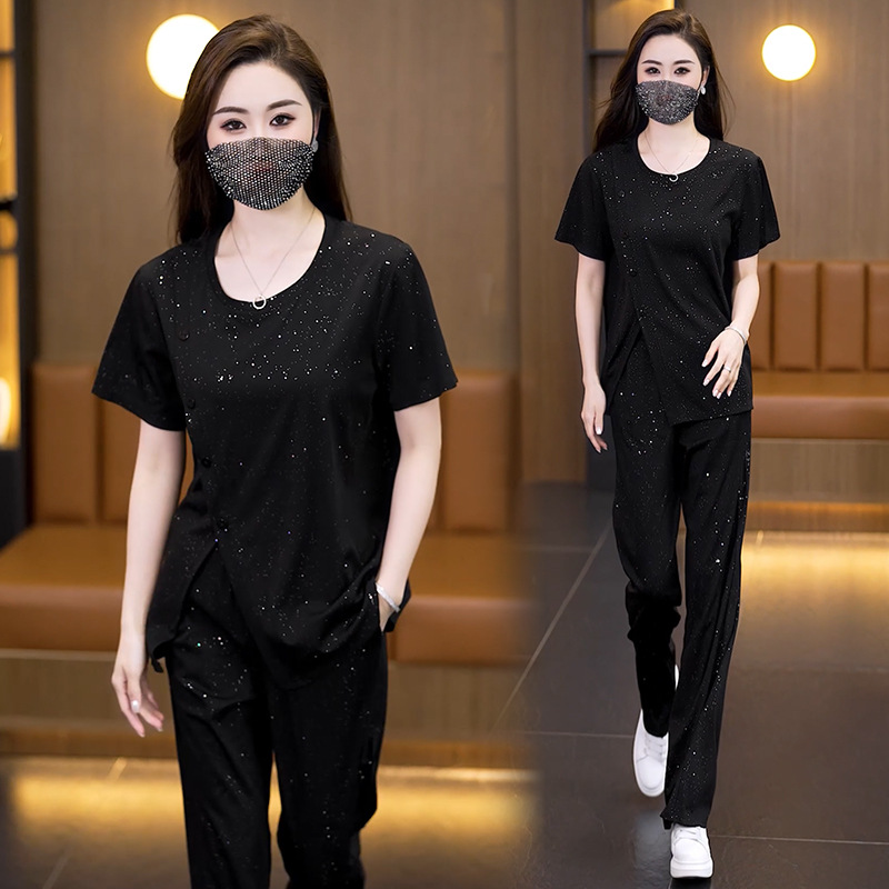 胖妹妹休闲运动大码套装女2025夏装新款宽松显瘦短袖阔腿裤