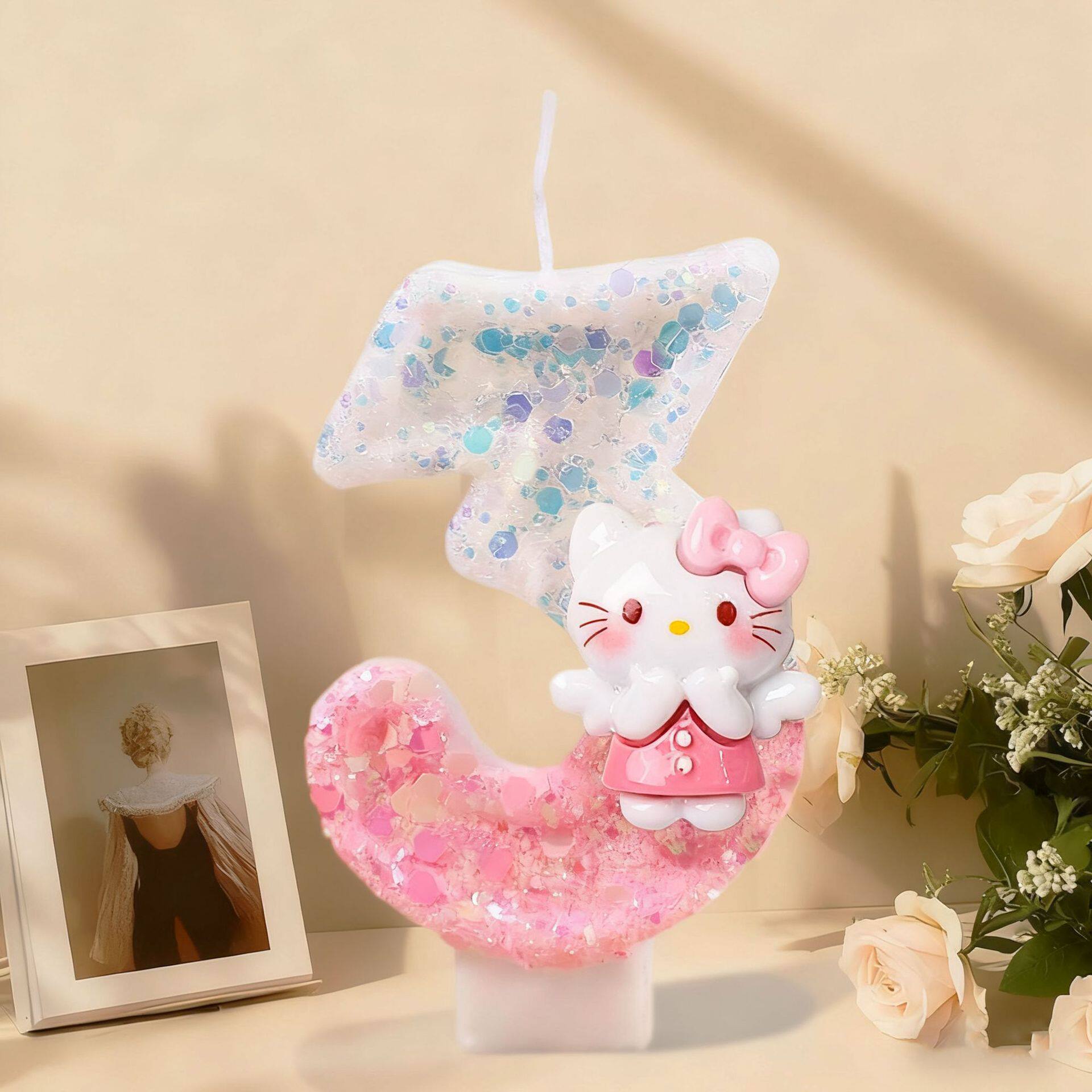 天使小猫咪生日蛋糕蜡烛数字3岁