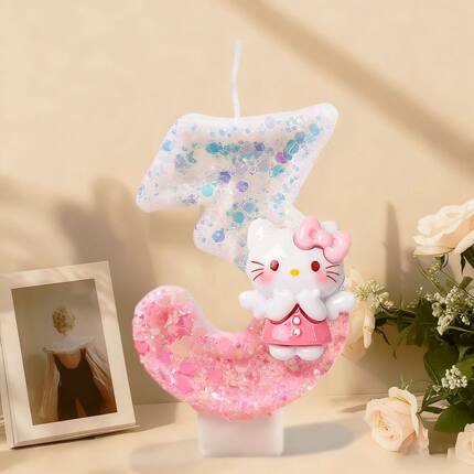 创意hellokitty凯蒂猫生日蛋糕蜡烛数字3卡通可爱装饰派对用品0-9