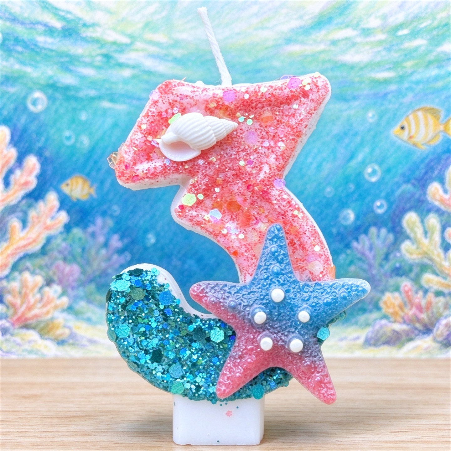 创意海洋海星生日数字蜡烛蛋糕装饰0-9周岁宝宝儿童派对布置摆件