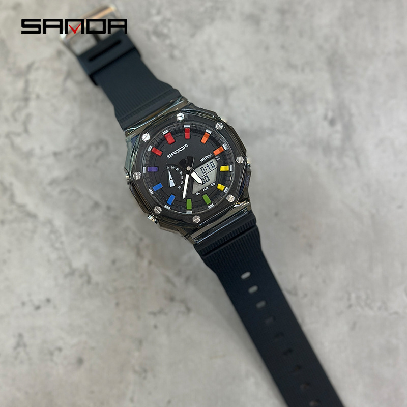 三达新款学生电子手表简约透明表壳爆款时尚防水大表盘男女腕表