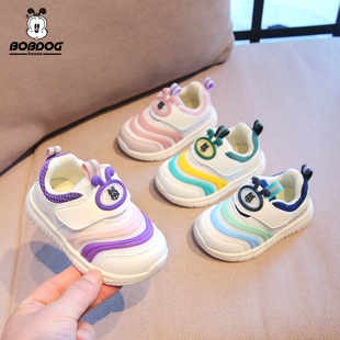 巴布豆新款女童宝宝鞋子春季软底儿童魔术贴运动鞋男童毛毛虫鞋潮