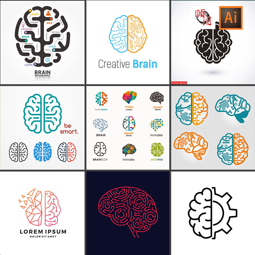 创意大脑电子芯片智能科技logo标志图标设计ai矢量设计素材