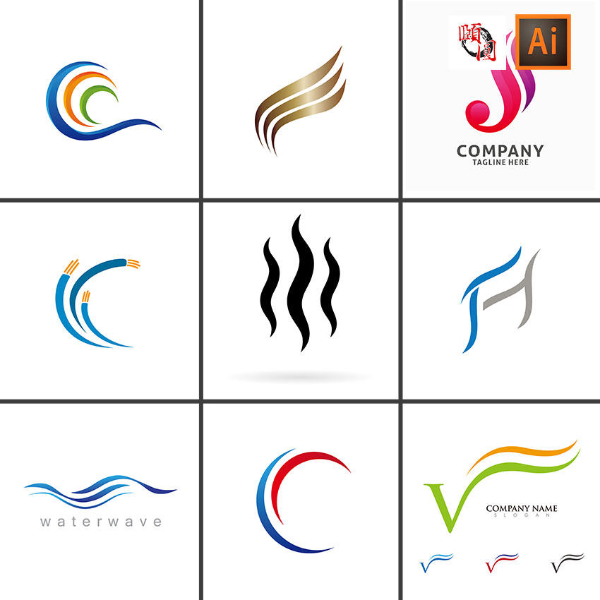 简约抽象波浪弯曲线条logo图标ai矢量设计素材