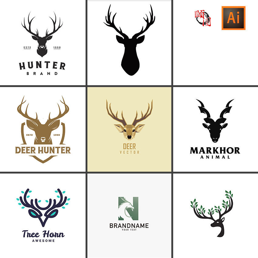 鹿角麋鹿logo创意标志图标ai矢量设计素材