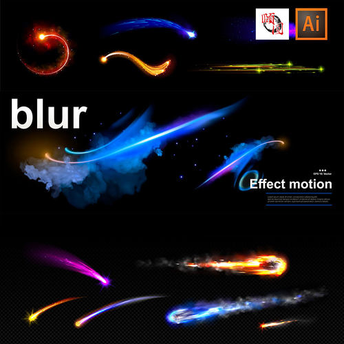 炫彩光效动态模糊 AI 素材 流星拖影特效 motion 设计元素源文件