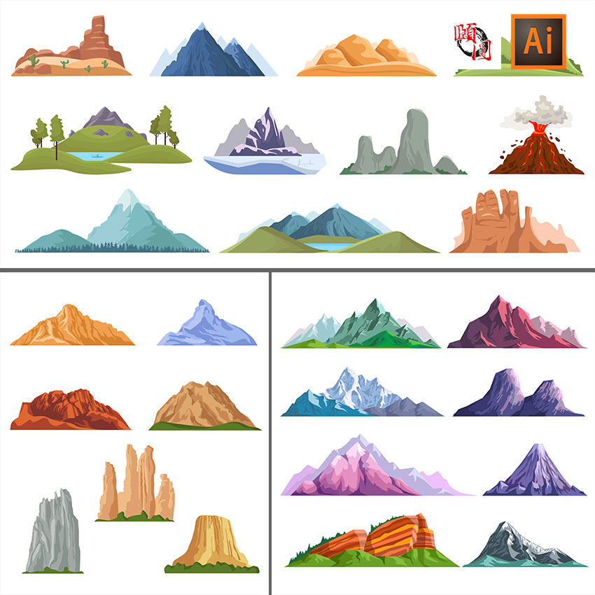 卡通山脉山峰火山ai矢量设计素材