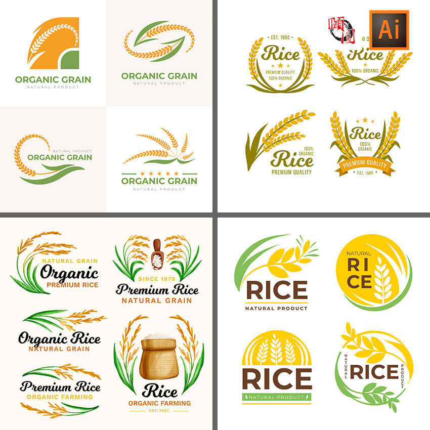 水稻大米稻谷稻穗粮食logo图标ai矢量设计素材