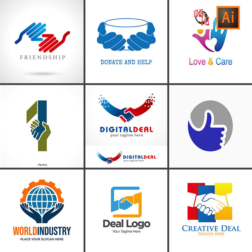 创意手掌握手手型logo图标ai矢量设计素材