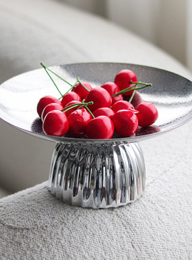 条纹高脚水果盘家居客厅茶几餐桌零食盘轻奢摆件样板房售楼处饰品