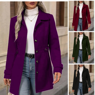 2025秋冬欧洲站中长款大码毛呢女大衣有里衬呢子外套发