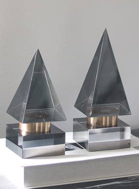 欧式轻奢几何锥形水晶摆件客厅卧室玄关酒店电视柜软装家居装饰品