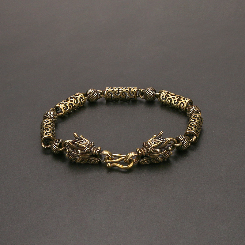 复古黄铜手链男女简约祥云龙头情