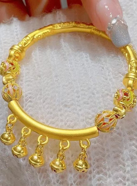 镀金吉言弯管铃铛半镯半链女2025新款烧蓝手镯送女友