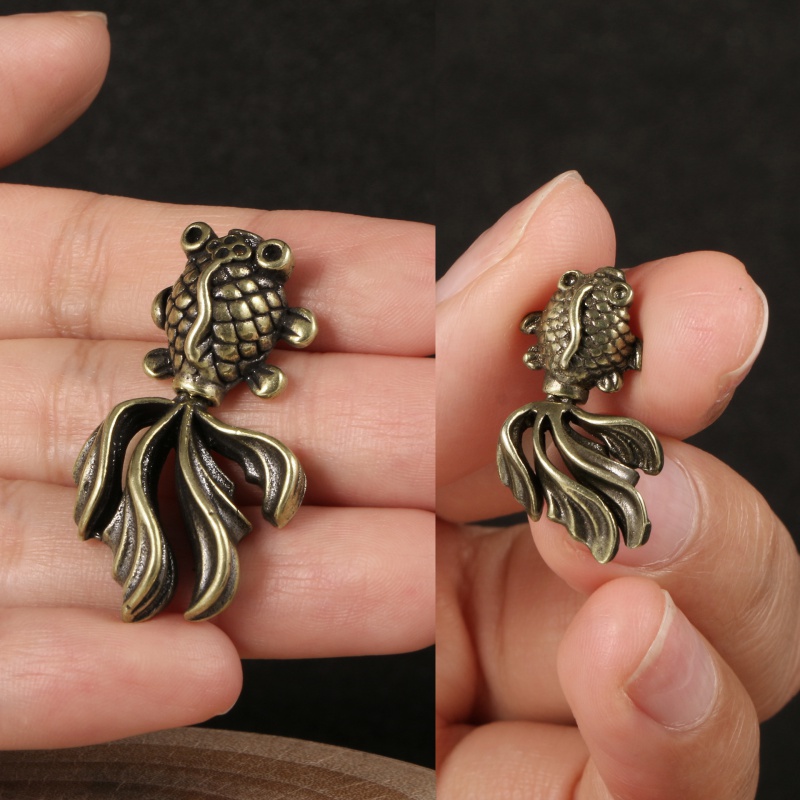 铜器金鱼挂件铜鱼铜挂饰钥匙扣链古玩铜吊坠微雕仿古年年有余挂饰