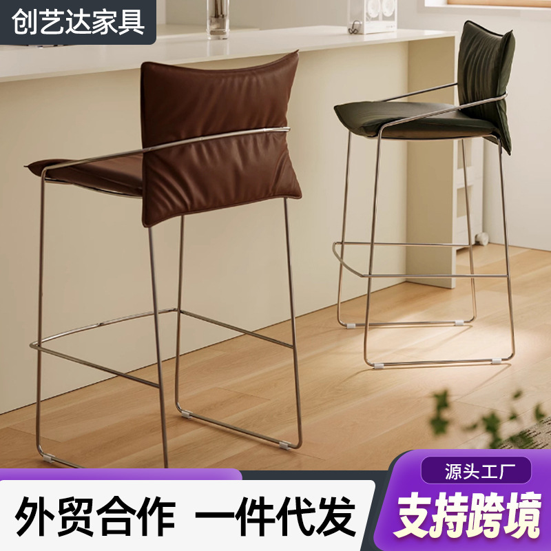 复古吧台椅简约家用软包靠背高脚凳中古风休闲化妆椅创意设计师椅
